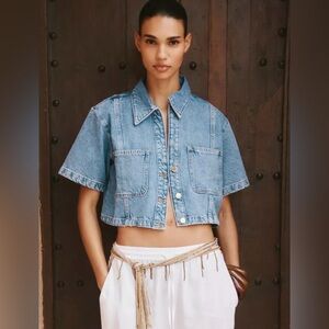 Zara Blue Denim Cropped Blouse NWOT